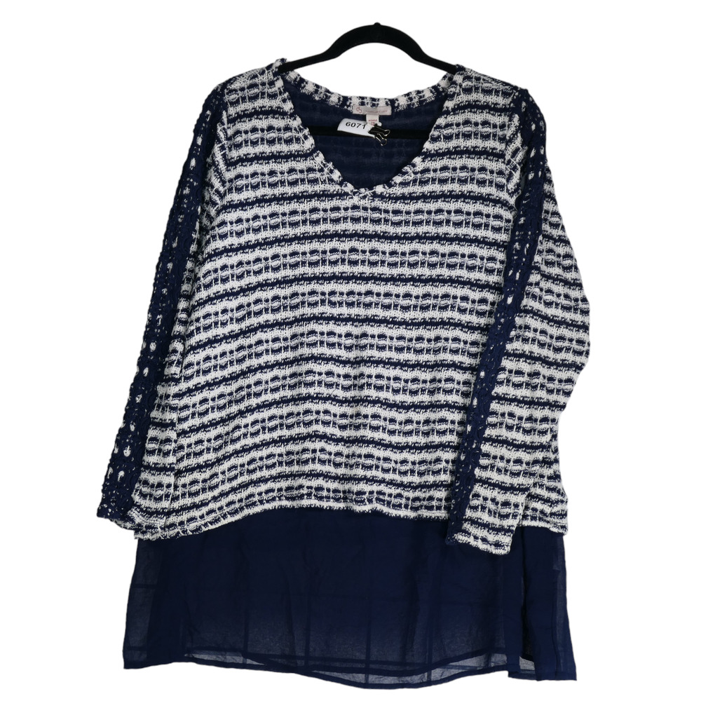 DB Established 1962 Tunic Sweater Women 2X Blue White Lace Trim Nautical Cozy